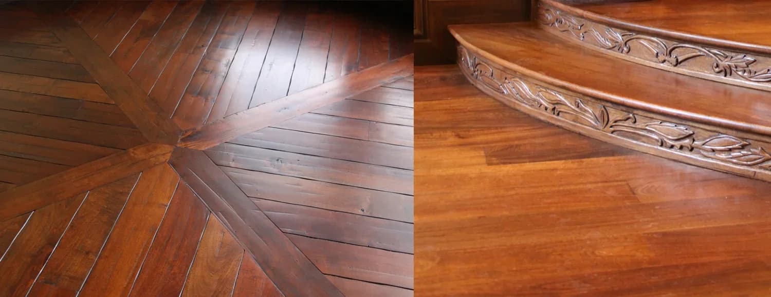 Mesquite plank flooring glued to a concrete slab